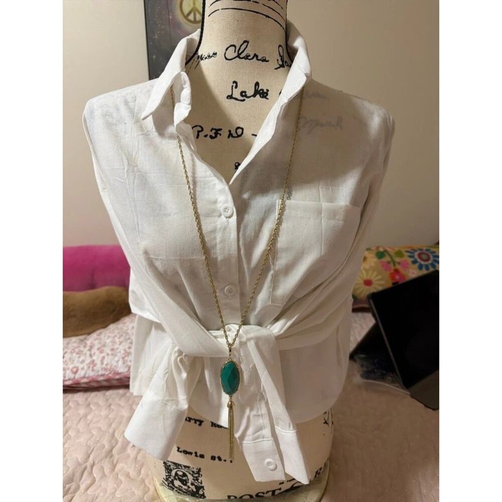 NWT Premier Designs CECE Tassel Necklace Reversible Green Blue Gold Tone